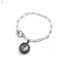 Ronda de encantos flotantes negros reloj conjunto de joyería collar llevado para las mujeres